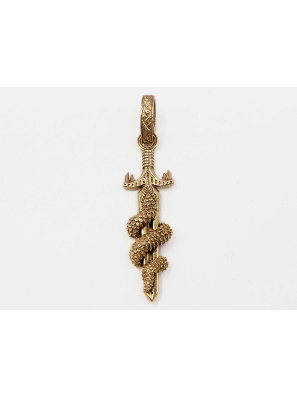Decorative Dagger & Serpent Snake Pendant 14k Gold